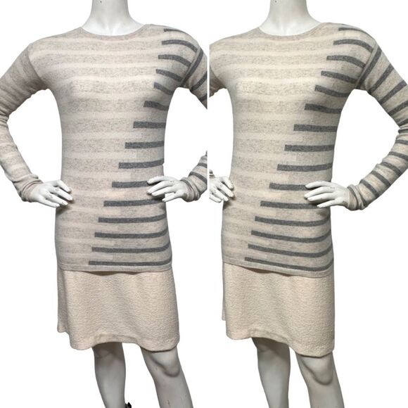 NEIMAN MARCUS 100% Cashmere Striped Pullover Sweater Heather Gray Vanilla XS - Picture 5 of 10